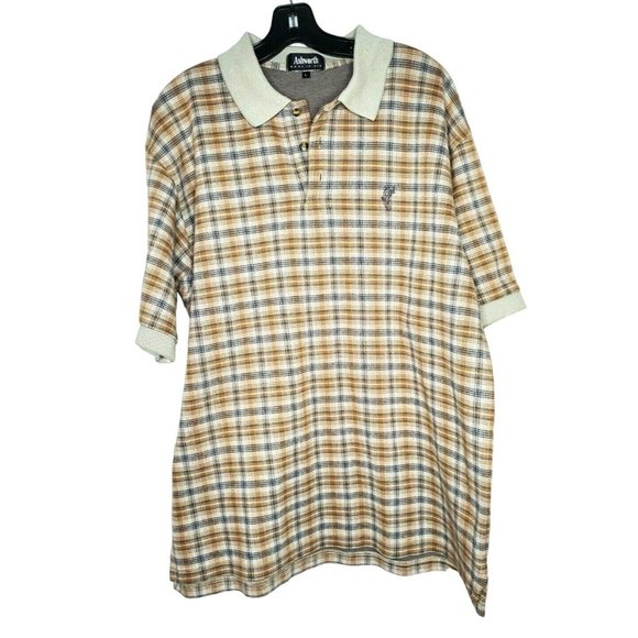 Vintage Ashworth Embroidered Made In The U.S.A Cotton Brown Plaid Polo Shirt - Picture 1 of 11